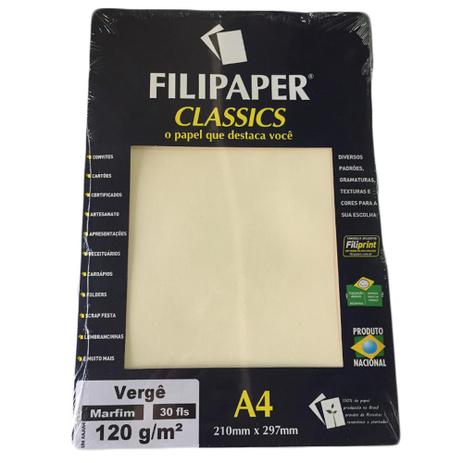 Papel A4 Verge 120g com 30 folhas Marfim Filipaper - Filiperson Menor preço em Papel A4 Verge 120g com 30 folhas Marfim Filipaper - Filiperson