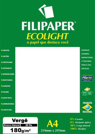Papel A4 Verge Branco Ecolight 180G. Filiperson Menor preço em Papel A4 Verge Branco Ecolight 180G. Filiperson