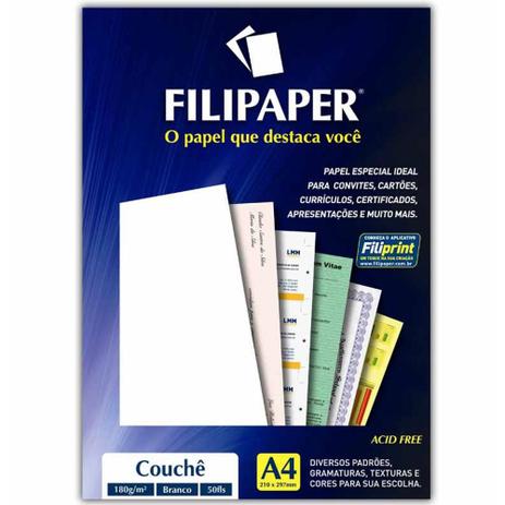 Papel couche a4 180gm2 branco 1047 / 50fl / filipaper Menor preço em Papel couche a4 180gm2 branco 1047 / 50fl / filipaper