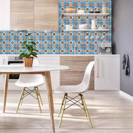 Papel de Parede Adesivo Azulejo Retro Azul e Laranja 3,0 mt A x 48 cm L - Stickdecor Menor preço em Papel de Parede Adesivo Azulejo Retro Azul e Laranja 3,0 mt A x 48 cm L - Stickdecor