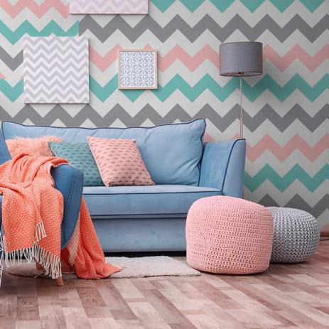 Papel de Parede Adesivo Chevron Rosa Verde e Cinza - EuColo é boa?