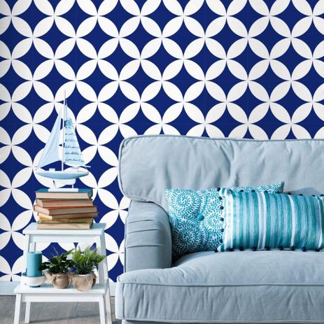 Menor Preco Em Papel De Parede Adesivo Geometrico Azul E Branco 3 0 Mt A X 48 Cm L Stickdecor