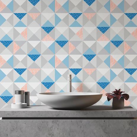 Papel de Parede Adesivo Geométrico Triangulos Divertidos Azul - Eucolo Menor preço em Papel de Parede Adesivo Geométrico Triangulos Divertidos Azul - Eucolo