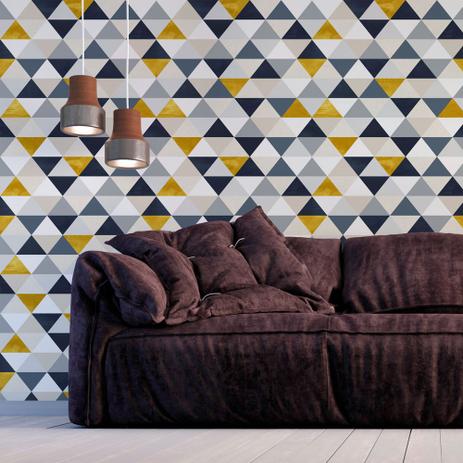 Papel de Parede Adesivo Geométrico Triangulos Tons de Dourado com Azul - Eucolo Menor preço em Papel de Parede Adesivo Geométrico Triangulos Tons de Dourado com Azul - Eucolo
