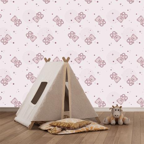Papel De Parede Adesivo Urso Pelúcia Rosa 903ppb Allodi