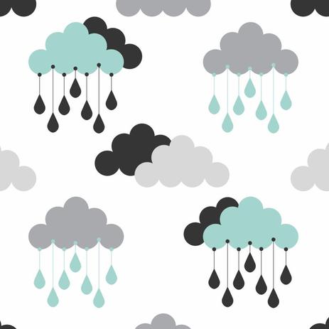 Papel De Parede Bebê Infantil Nuvem Chuva Nuvens Azul N4780