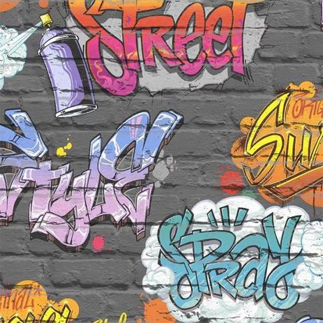 Papel de parede Desenho inspirado em tijolos com pichações coloridas - FREESTYLE (L179-01) - Ugépa Menor preço em Papel de parede Desenho inspirado em tijolos com pichações coloridas - FREESTYLE (L179-01) - Ugépa