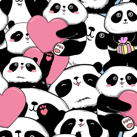 Papel De Parede Panda Coração Qcola Adesivo E Papel De Parede