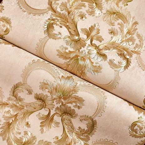 Menor preço em Papel De Parede Vinílico Texturizado Bege Arabesco Dourado - Maya Wallpaper