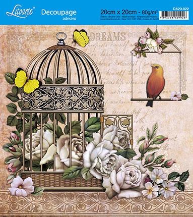 Papel Decoupage Adesiva 20X20 Gaiola com Flores DA20-022 - Litoarte Menor preço em Papel Decoupage Adesiva 20X20 Gaiola com Flores DA20-022 - Litoarte