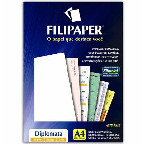 Papel diplomat a4 branco 180gm2 01445 / 50fl / filipaper Menor preço em Papel diplomat a4 branco 180gm2 01445 / 50fl / filipaper