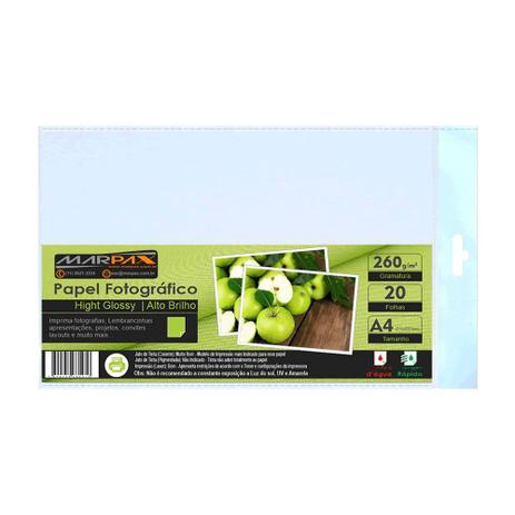 Papel Fotográfico 260g Brilhante A4 210x297mm Marpax 20 Fls Menor preço em Papel Fotográfico 260g Brilhante A4 210x297mm Marpax 20 Fls