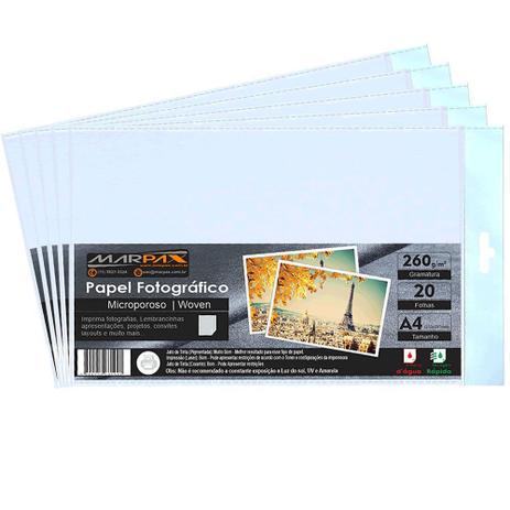 Papel Fotográfico 260g Microporoso Woven A4 Marpax 100fls Menor preço em Papel Fotográfico 260g Microporoso Woven A4 Marpax 100fls