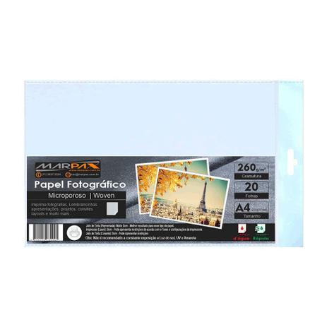 Papel Fotográfico 260g Microporoso Woven A4 Marpax 20fls Menor preço em Papel Fotográfico 260g Microporoso Woven A4 Marpax 20fls