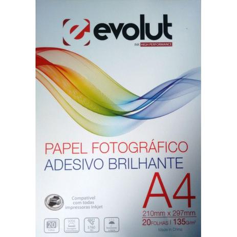 Papel Fotográfico A4 Adesivo Brilhante 130g - 20 folhas - Evolut Menor preço em Papel Fotográfico A4 Adesivo Brilhante 130g - 20 folhas - Evolut