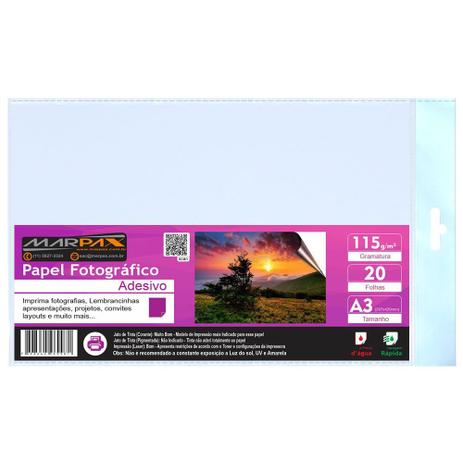 Papel Fotográfico Adesivo 115g A3 297x420mm Marpax 20 Fls Menor preço em Papel Fotográfico Adesivo 115g A3 297x420mm Marpax 20 Fls