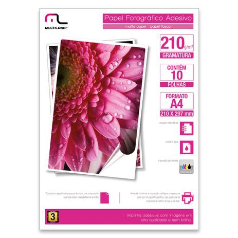 Papel Fotográfico Adesivo A4 210g com 10 Folhas PE007 Multilaser é boa?
