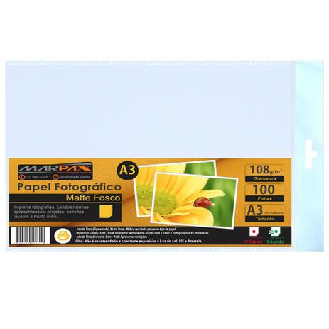 Papel Fotográfico Matte fosco 108g A3 297x420 Marpax 100fls Menor preço em Papel Fotográfico Matte fosco 108g A3 297x420 Marpax 100fls