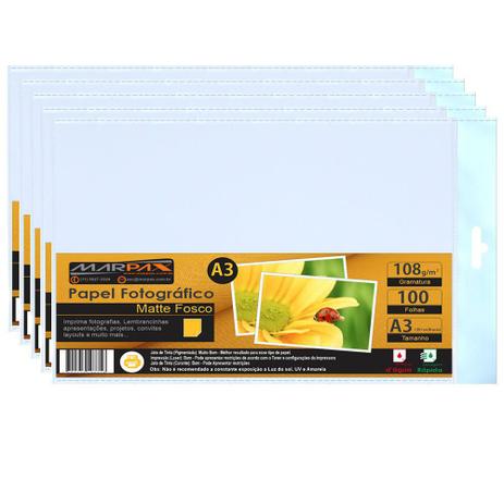 Papel Fotográfico Matte fosco 108g A3 297x420 Marpax1000fls Menor preço em Papel Fotográfico Matte fosco 108g A3 297x420 Marpax1000fls
