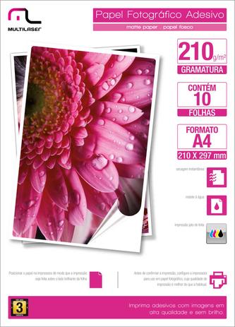 Papel Fotografico Multilaser Adesivo 210g/m2 A4 COM 10 Fls Menor preço em Papel Fotografico Multilaser Adesivo 210g/m2 A4 COM 10 Fls