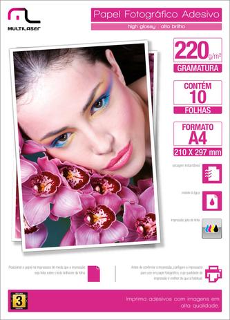 Papel Fotografico Multilaser Adesivo 220g/m2 10 Fls A4 Menor preço em Papel Fotografico Multilaser Adesivo 220g/m2 10 Fls A4