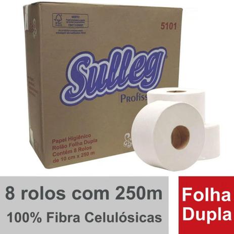 Papel Higiênico Branco Rolão Folha Dupla Extra Luxo Elegante Caixa com 8 rolos de 250m - SULLEG Menor preço em Papel Higiênico Branco Rolão Folha Dupla Extra Luxo Elegante Caixa com 8 rolos de 250m - SULLEG