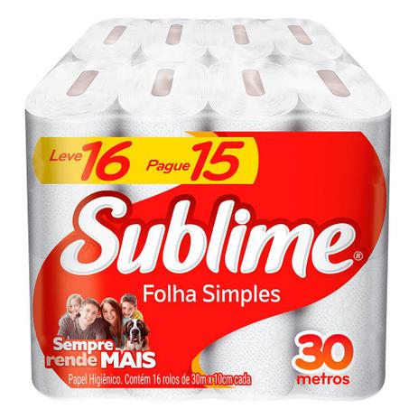 Papel Higiênico Sublime Folha Simples Leve 16 Pague 15 rolos Menor preço em Papel Higiênico Sublime Folha Simples Leve 16 Pague 15 rolos