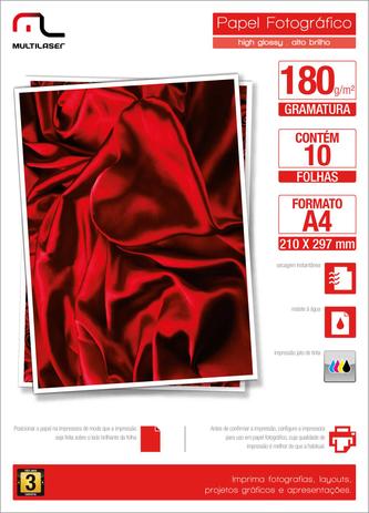 Papel Multilaser Fotografico Glossy A4 180g/m2 10fls Menor preço em Papel Multilaser Fotografico Glossy A4 180g/m2 10fls