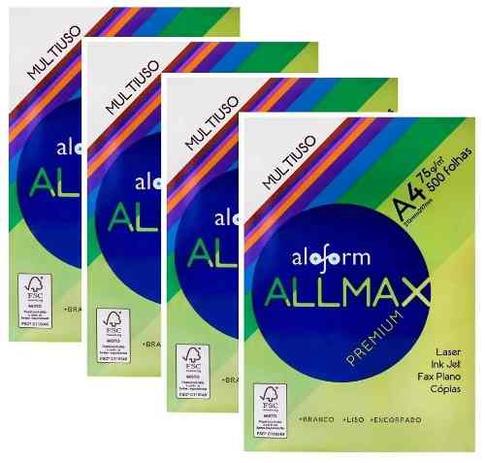 Papel Sulfite A4 Allmax 75 G 04 Pacotes 2000 Folhas Menor preço em Papel Sulfite A4 Allmax 75 G 04 Pacotes 2000 Folhas