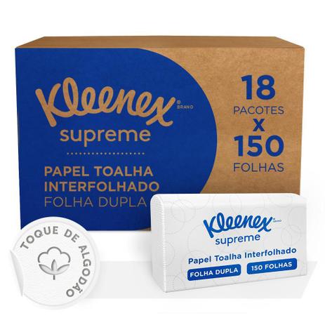 Papel Toalha Interfolhado Kleenex Supreme Folha Dupla 150 Folhas - Caixa Com 18 Pacotes = 2700 Fo Menor preço em Papel Toalha Interfolhado Kleenex Supreme Folha Dupla 150 Folhas - Caixa Com 18 Pacotes = 2700 Fo