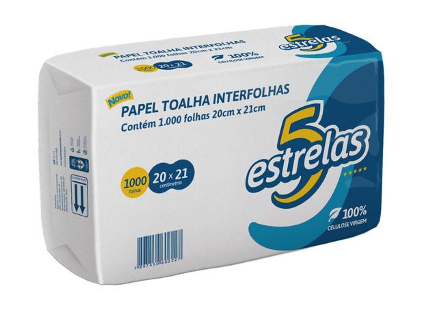 Papel Toalha Interfolhas - 20cm x 21cm - 100% Celulose - Fardo com 1.000 Folhas - 5 Estrelas Menor preço em Papel Toalha Interfolhas - 20cm x 21cm - 100% Celulose - Fardo com 1.000 Folhas - 5 Estrelas