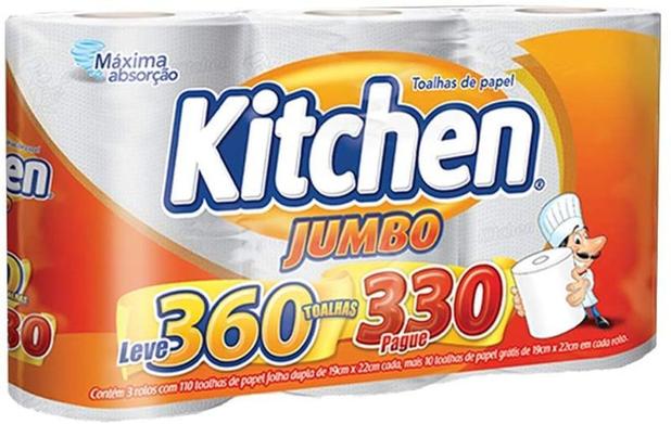 Papel Toalha Kitchen Jumbo Folha Dupla Pack com 3 Unidades Menor preço em Papel Toalha Kitchen Jumbo Folha Dupla Pack com 3 Unidades