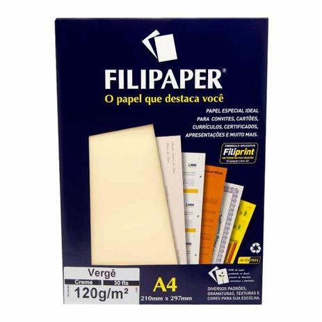 Papel verge a4 120gm2 creme 1873 / 30fl / filipaper Menor preço em Papel verge a4 120gm2 creme 1873 / 30fl / filipaper