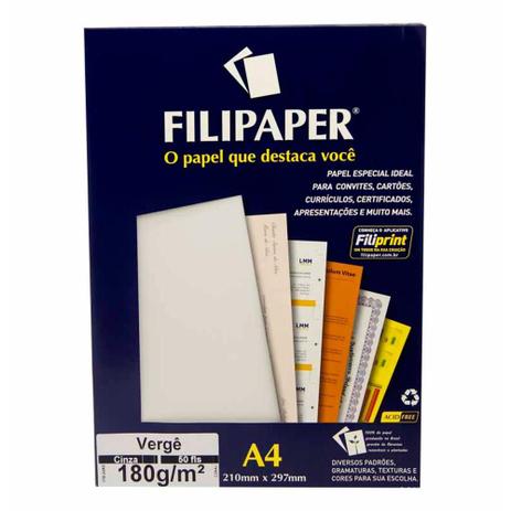 Papel verge a4 180g/m2 cinza 979 / 50fl / filipaper Menor preço em Papel verge a4 180g/m2 cinza 979 / 50fl / filipaper