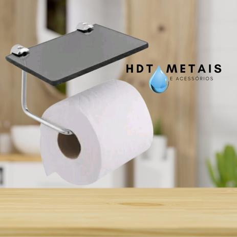 Papeleira Porta Papel Higienico de Vidro com suporte Para Celular e objetos - HDT METAIS Menor preço em Papeleira Porta Papel Higienico de Vidro com suporte Para Celular e objetos - HDT METAIS