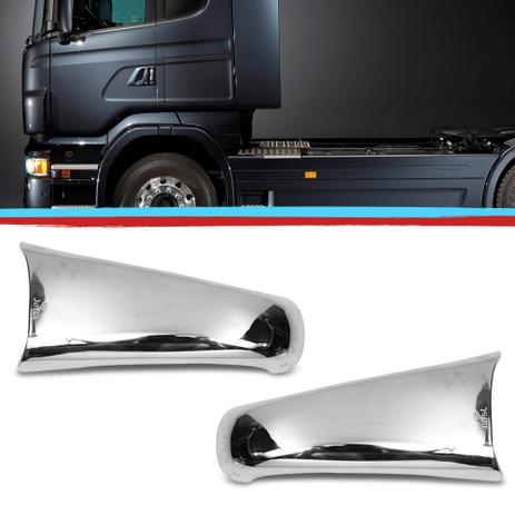 Par Aplique Capa Macaneta Puxador Porta Scania 1998 A 2018 Cromado - Jetta Menor preço em Par Aplique Capa Macaneta Puxador Porta Scania 1998 A 2018 Cromado - Jetta