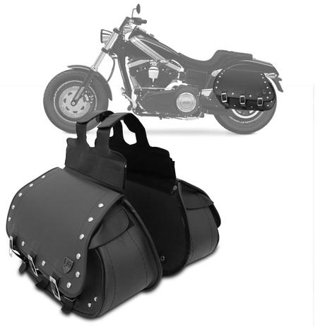 Par Bolsa alforge Lateral 32 Litros Custom Moto Universal Couro Ecológico Marrom Cravos - J.a Menor preço em Par Bolsa alforge Lateral 32 Litros Custom Moto Universal Couro Ecológico Marrom Cravos - J.a
