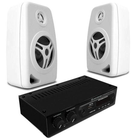 Par Caixas Som Ambiente Orion CXB40 55W RMS Branca + Amplificador Hayonik 20W RMS USB RCA - Prime Menor preço em Par Caixas Som Ambiente Orion CXB40 55W RMS Branca + Amplificador Hayonik 20W RMS USB RCA - Prime