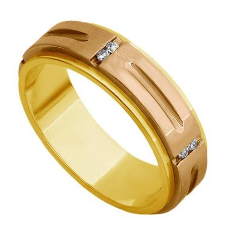 Par de Aliança de Casamento em Ouro Amarelo e Rosê 18k Frisos e Diamantes ar106 - Joiasgold Menor preço em Par de Aliança de Casamento em Ouro Amarelo e Rosê 18k Frisos e Diamantes ar106 - Joiasgold