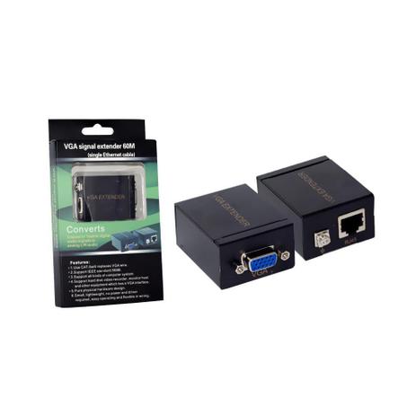 Par de Extensor VGA Via Cabo de Rede com Audio ATE 60 Metros Extensor VGA Generico Menor preço em Par de Extensor VGA Via Cabo de Rede com Audio ATE 60 Metros Extensor VGA Generico