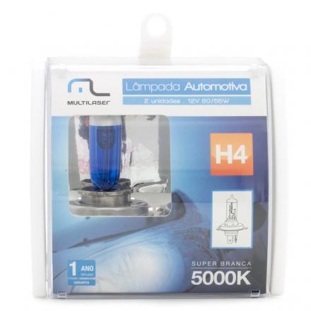 Par de Lâmpadas Automotiva Multilaser H4 - 12V - 55 Watts Super Branca - 5000K Menor preço em Par de Lâmpadas Automotiva Multilaser H4 - 12V - 55 Watts Super Branca - 5000K