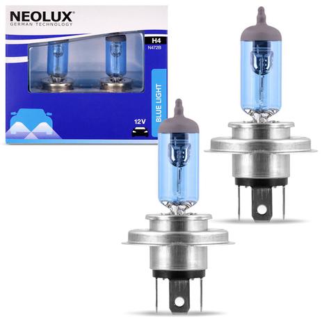 Par de Lâmpadas Halógena H4 4000K 60W/55W 12V Neolux Blue Reposição para os Faróis Menor preço em Par de Lâmpadas Halógena H4 4000K 60W/55W 12V Neolux Blue Reposição para os Faróis