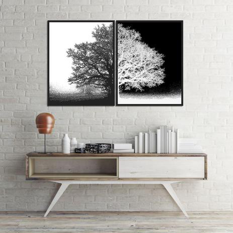Par de Quadros em Preto e Branco Árvore Positivo Negativo Kit com 2 Quadros de 55x70cm - Decore pronto é boa?