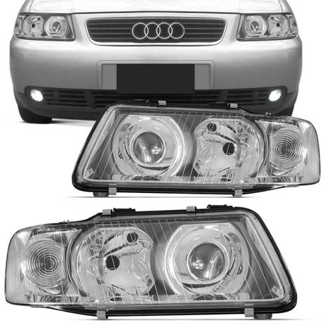 Par Farol Audi A3 2001 a 2006 Adaptável 1996 a 2000 Máscara Cromada Foco Duplo - Kit Prime é boa?