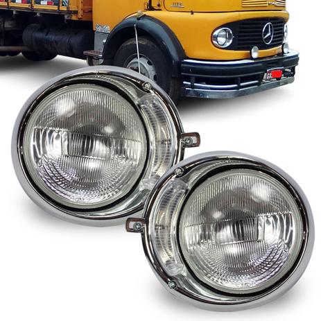 Par Farol Caminhao Mb 1111 1113 1313 73 74 75 76 77 78 79 80 81 82 Com Aro Cromado Lente Vidro - Fortluz Menor preço em Par Farol Caminhao Mb 1111 1113 1313 73 74 75 76 77 78 79 80 81 82 Com Aro Cromado Lente Vidro - Fortluz