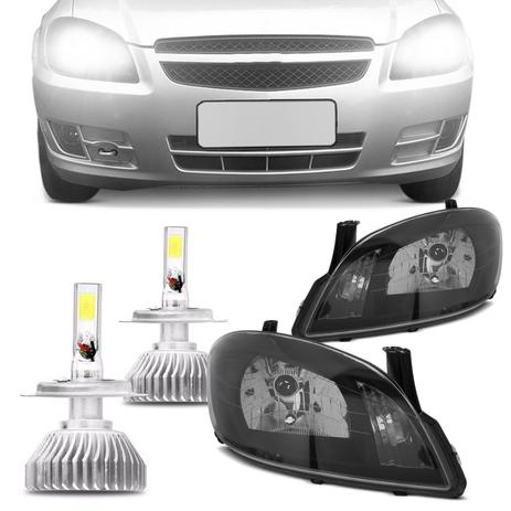 Par Farol Celta 2007 a 2015 Prisma 2006 a 2012 Foco Simples Máscara Negra + Par Lâmpada LED 6000K - Kit Prime Menor preço em Par Farol Celta 2007 a 2015 Prisma 2006 a 2012 Foco Simples Máscara Negra + Par Lâmpada LED 6000K - Kit Prime