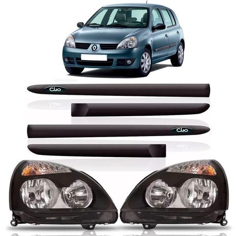 Par farol clio hatch 2003 a 2005 mascara negra + jogo friso lateral 4p - Sp acessórios Menor preço em Par farol clio hatch 2003 a 2005 mascara negra + jogo friso lateral 4p - Sp acessórios