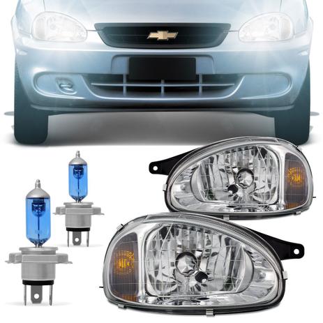 Par Farol Corsa 94 a 02 Classic 03 a 10 Máscara Cromada + Par Lâmpadas Super Brancas H4 4200K - Prime Menor preço em Par Farol Corsa 94 a 02 Classic 03 a 10 Máscara Cromada + Par Lâmpadas Super Brancas H4 4200K - Prime