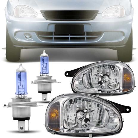 Par Farol Corsa 94 a 02 Máscara Cromada + Par Lâmpada Super Brancas Philips H4 4300K - Kit prime Menor preço em Par Farol Corsa 94 a 02 Máscara Cromada + Par Lâmpada Super Brancas Philips H4 4300K - Kit prime