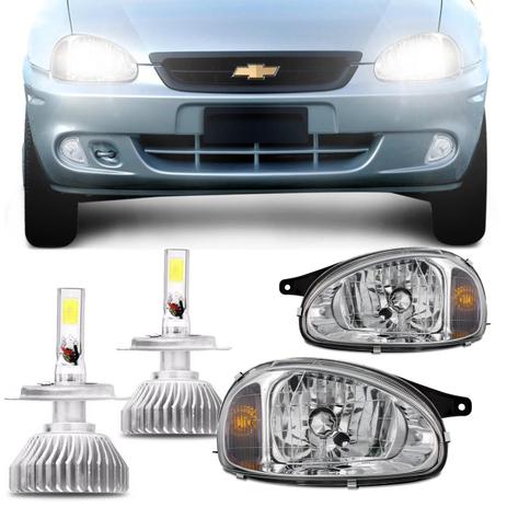 Par Farol Corsa Classic 94 a 10 Cromada + Par Lâmpada Super Led 3D 6000K - Prime Menor preço em Par Farol Corsa Classic 94 a 10 Cromada + Par Lâmpada Super Led 3D 6000K - Prime